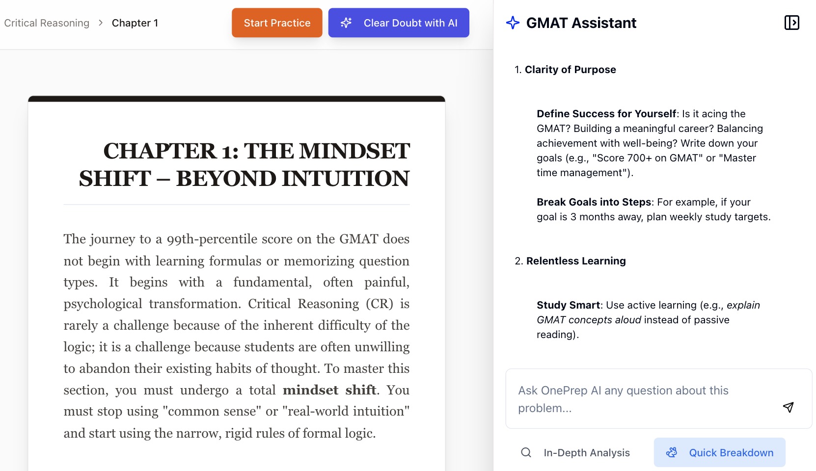 OnePrep — Free AI-Powered GMAT Practice